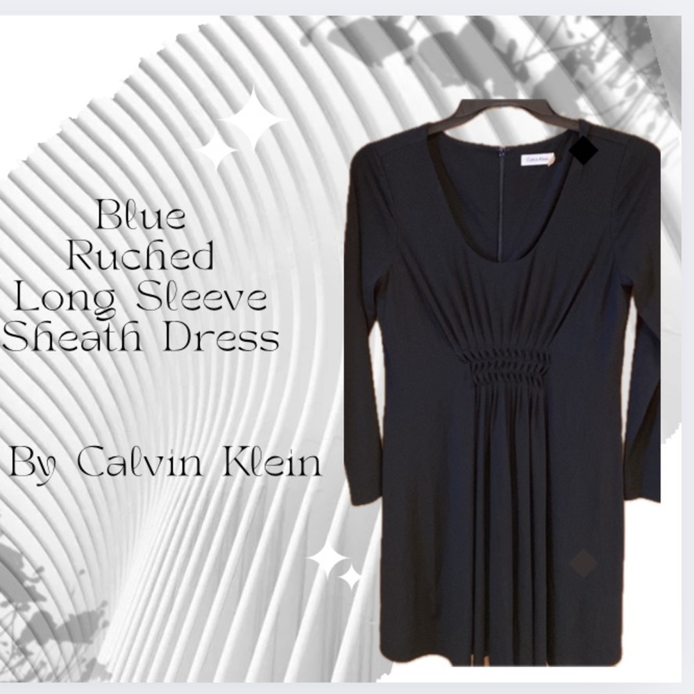 Calvin Klein Blue Ruched Long Sleeve Sheath Dress